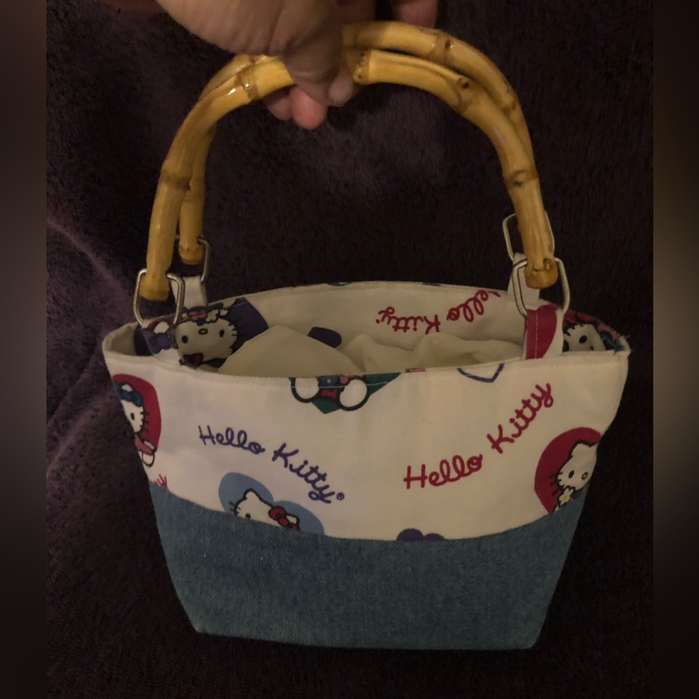 Hello Kitty Handmade Bamboo Handle Bag Purse
